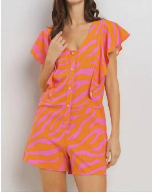 Ces Femme - V-neck Butterfly Sleeve Button Down Romper