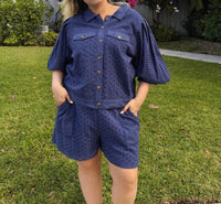 EMILY LOVELOCK Women's Nova Broderie Anglaise Shorts in blue - women's shorts - alternate view