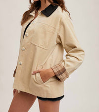Bluivy - Inner Plaid Corduroy Button Down Barn Coat