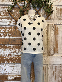 Mello - Women's Polka Dot Cap Sleeve Lightweight Knit Top