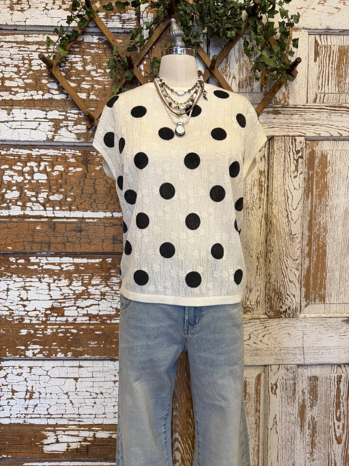 Mello - Women's Polka Dot Cap Sleeve Lightweight Knit Top