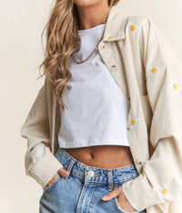 J.Nna - Autumn Daisy Corduroy Embroidered Top