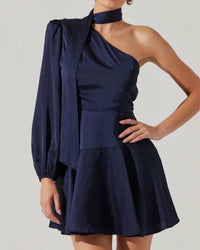 Astr - Satin Skater Scarf One Shoulder Dress