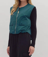 Entro - Solid sleeveless zip-up vest