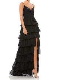 MAC DUGGAL Ruffled A-line Evening Dress in black - women's dress