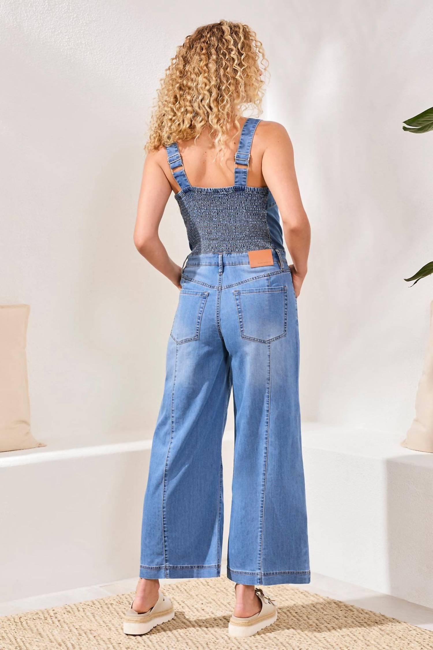 TRIBAL Wide Leg Jumpsuit With Shirred Elastic Back in amalfi coast - women's pants - view 4