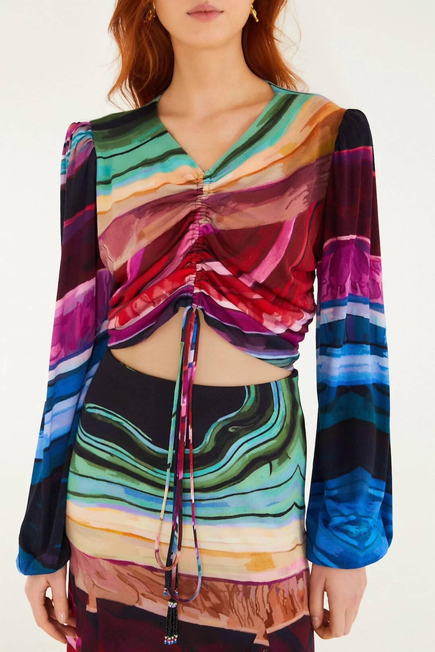 FARM RIO Precious Gems Long Sleeve Top in multicolor - women's long sleeve top