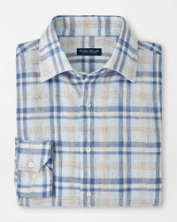 PETER MILLAR Emil Linen Shirt in blue frost - men's long sleeve top - alternate view