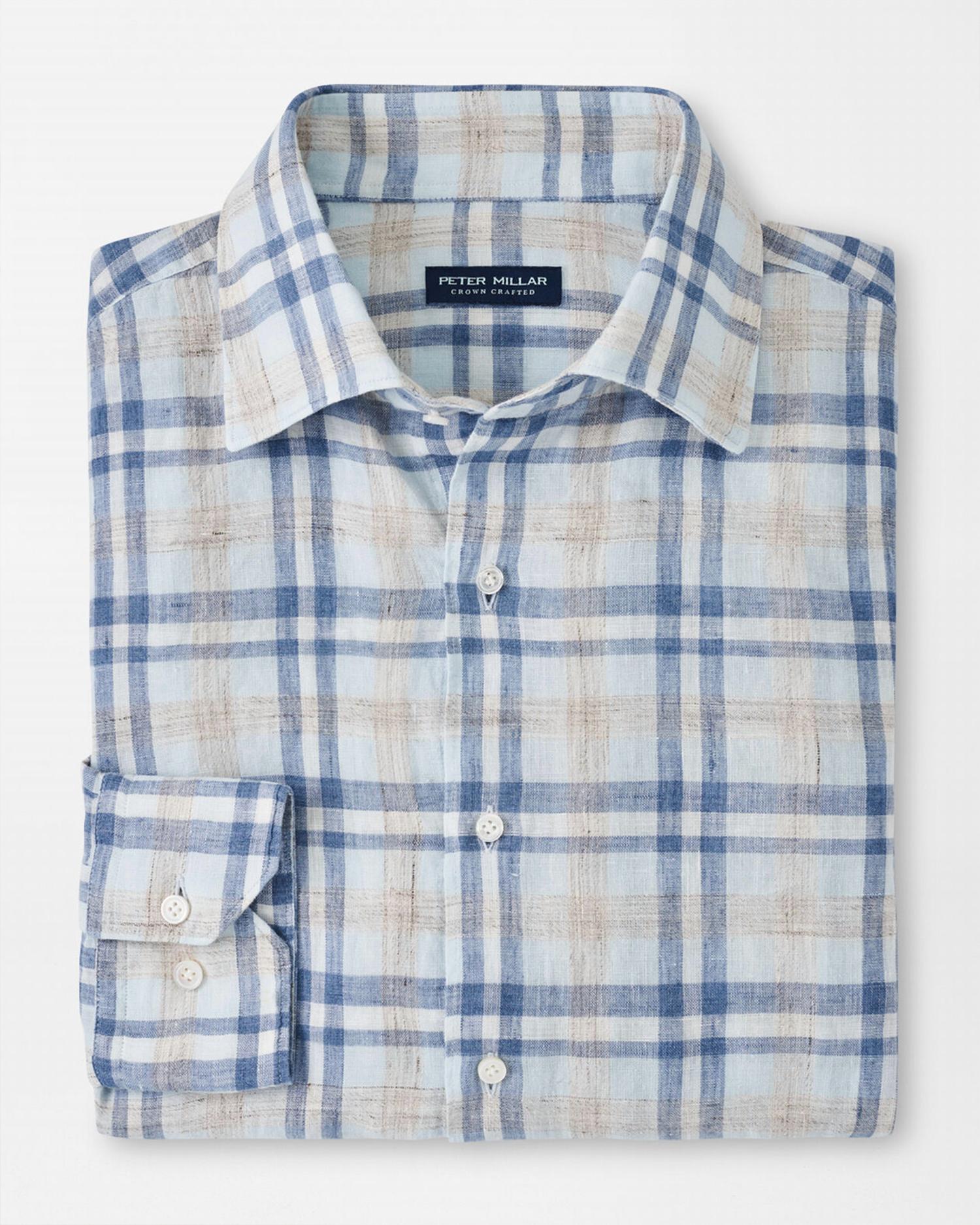 PETER MILLAR Emil Linen Shirt in blue frost - men's long sleeve top - alternate view