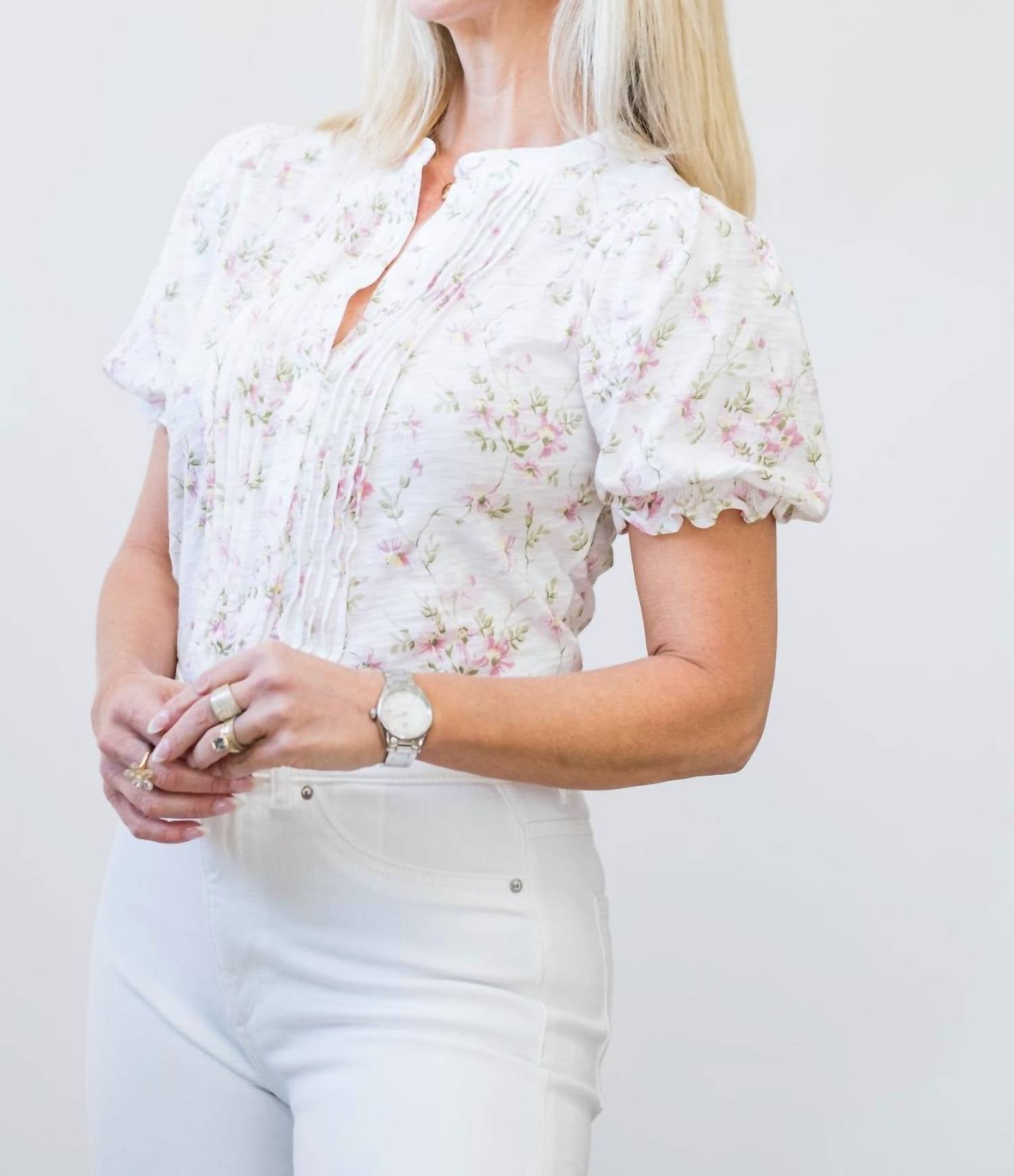Goldie Lewinter - Short Sleeve Pin Tuck Blouse