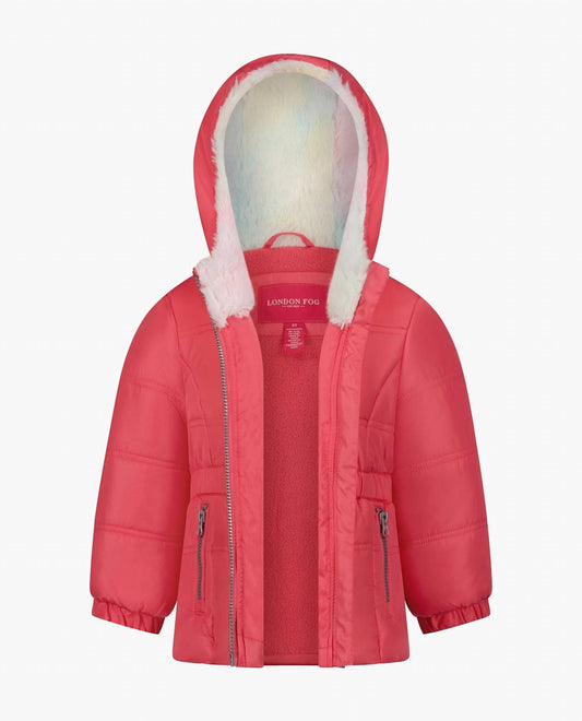 London Fog - Toddler Girls Zip-front Hooded Mid Cinch Puffer