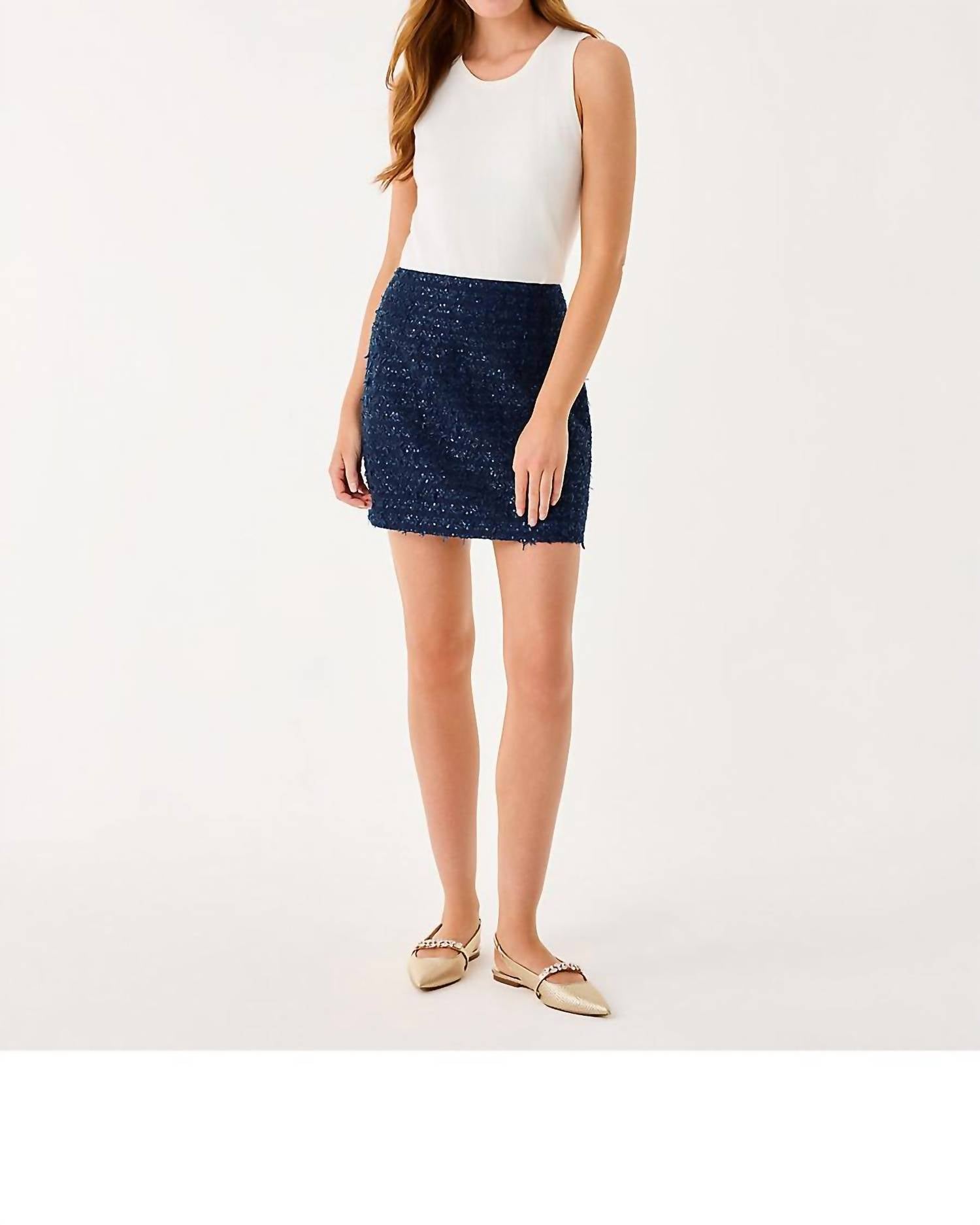 Lilly Pulitzer Kels Mini Skirt in low tide navy after party lurex boucle - women's skirt - view 6