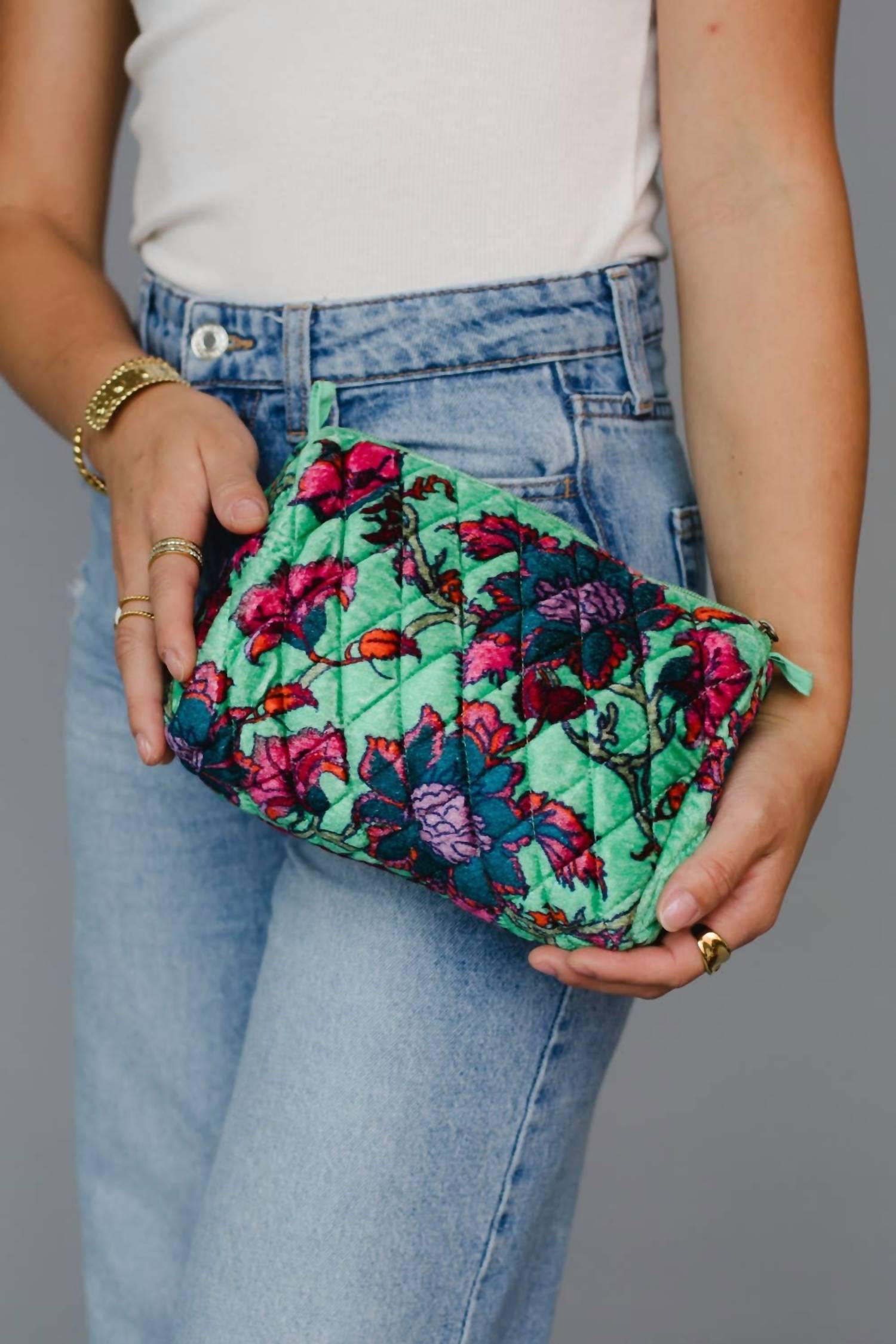 Panache - Women's Velvet Quilted Floral Travel Pouch