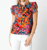 Olivaceous - Pretty Paradise Ruffle Sleeve Top