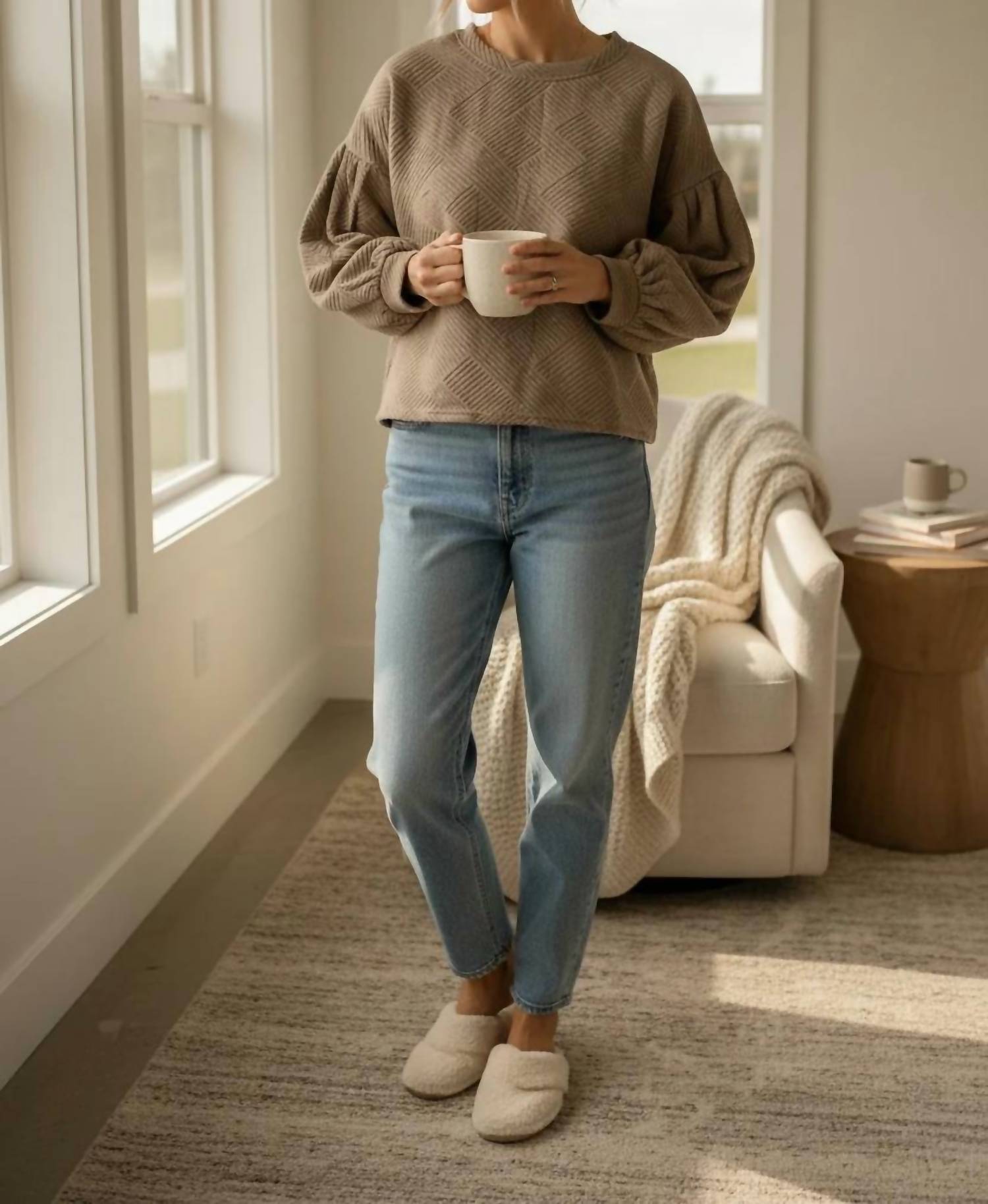 She + Sky - Women's Bubble Long Sleeve Textured Top
