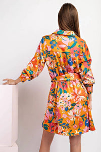 Kori - Silky Floral Print Belted Mini Dress