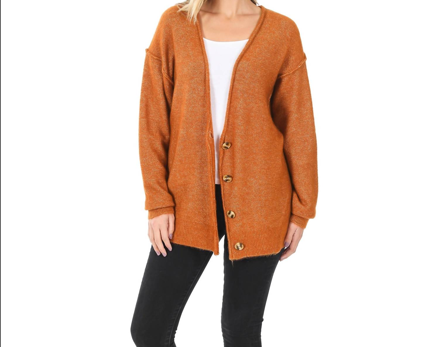 Zenana - Melange Button Down Cardigan