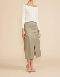 LUCY PARIS Midi Button Skirt in sage - women's skirt - alternate view