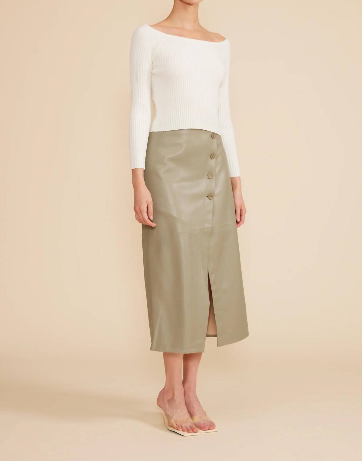 LUCY PARIS Midi Button Skirt in sage - women's skirt - alternate view