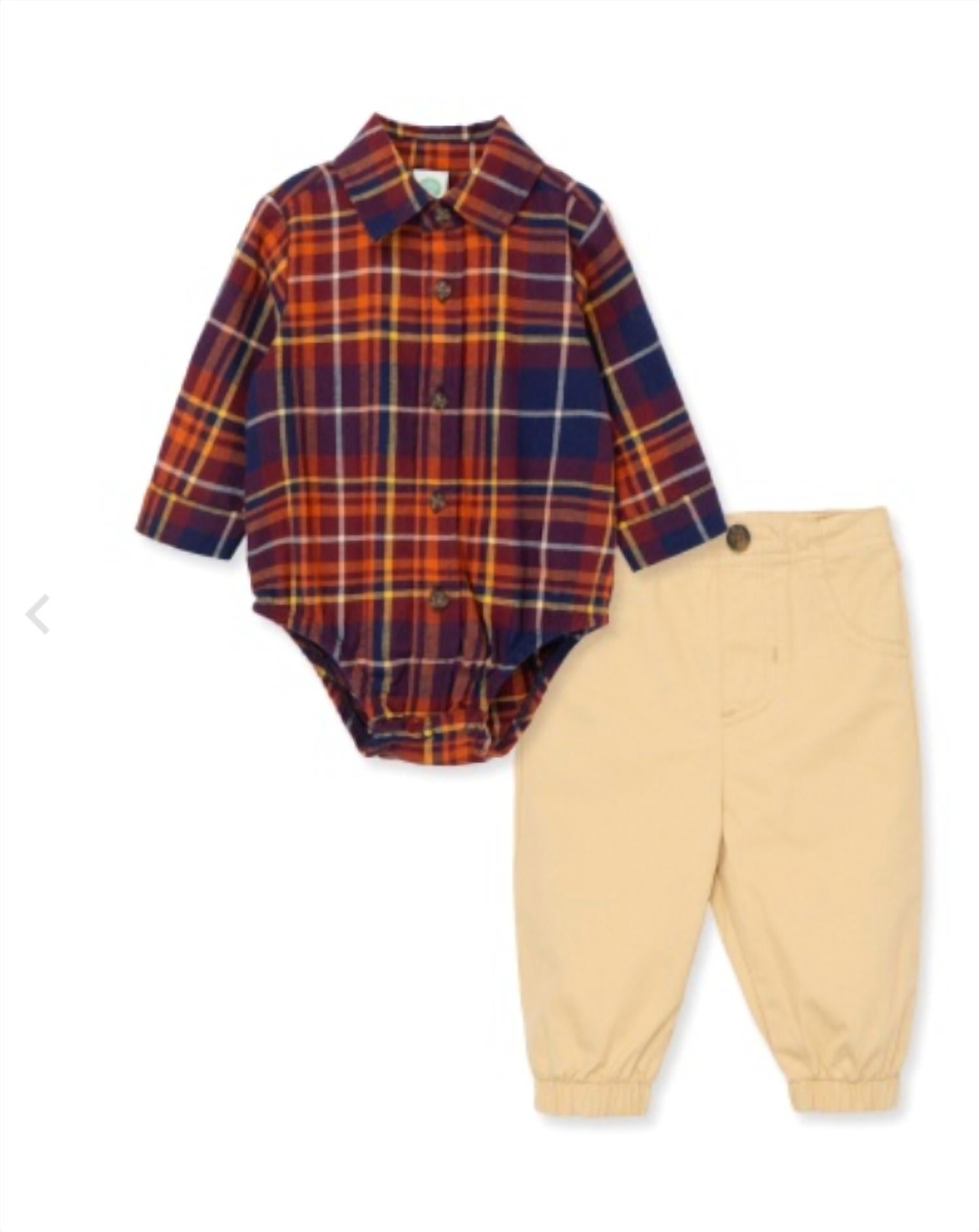 Little Me - Kid's Fall Plaid Bodysuit Pant Set