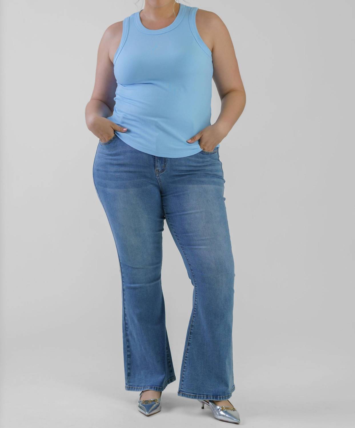 Never Fully Dressed - Ice Blue Ribbed Tank Top - Plus