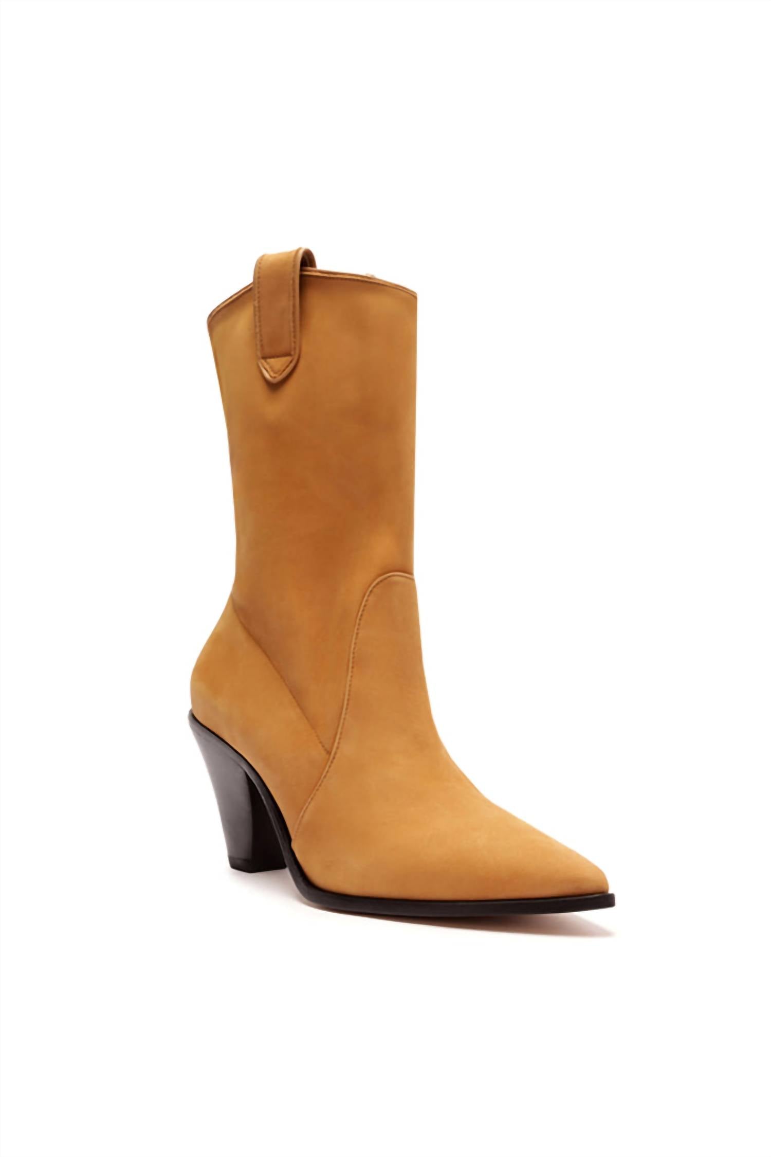 SCHUTZ Women's Mackie Leather Booties in nude caramel - women's shoe - detail view