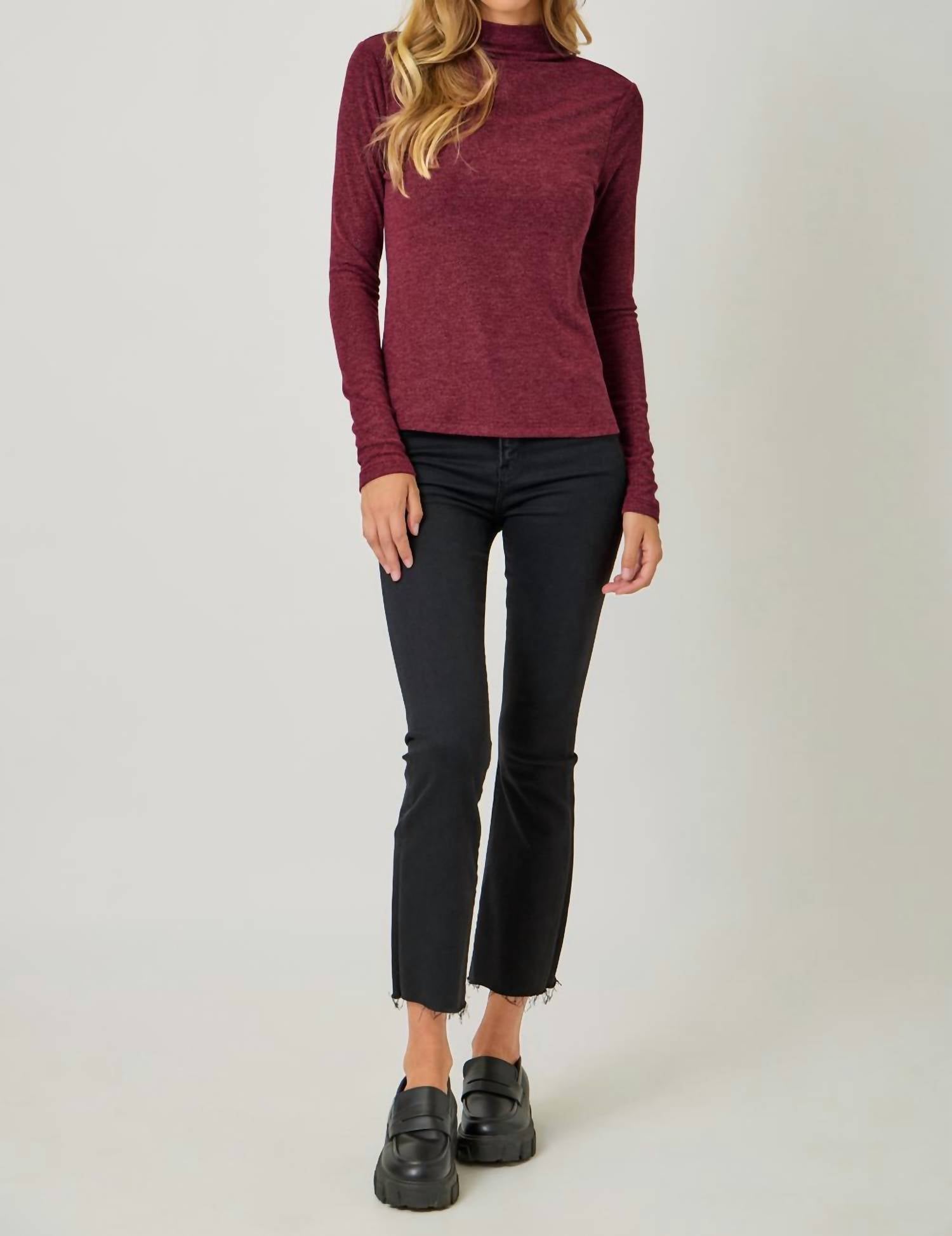 Mystree - Knit Mock Neck Long Sleeve Top