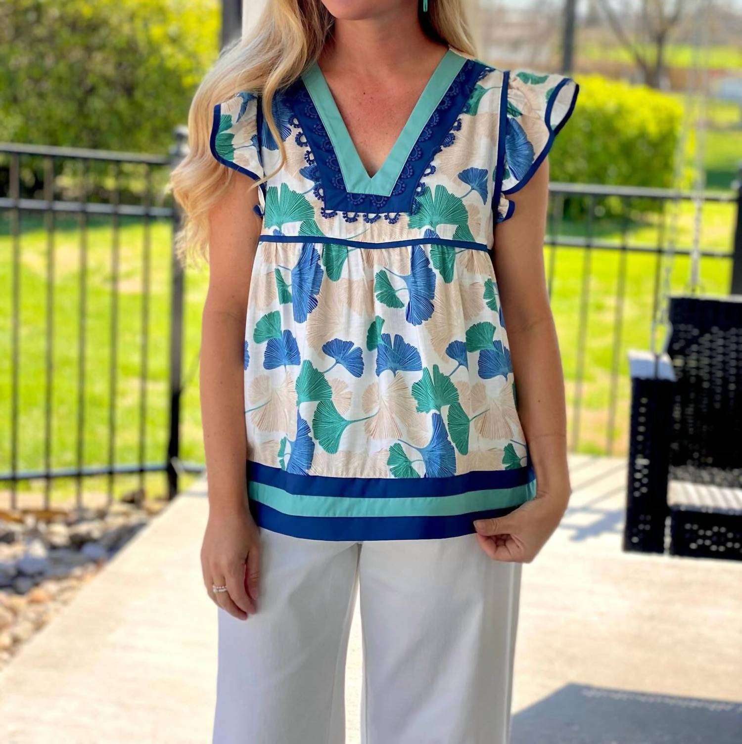 Jodifl - Coastal Bloom Flutter Sleeve Top