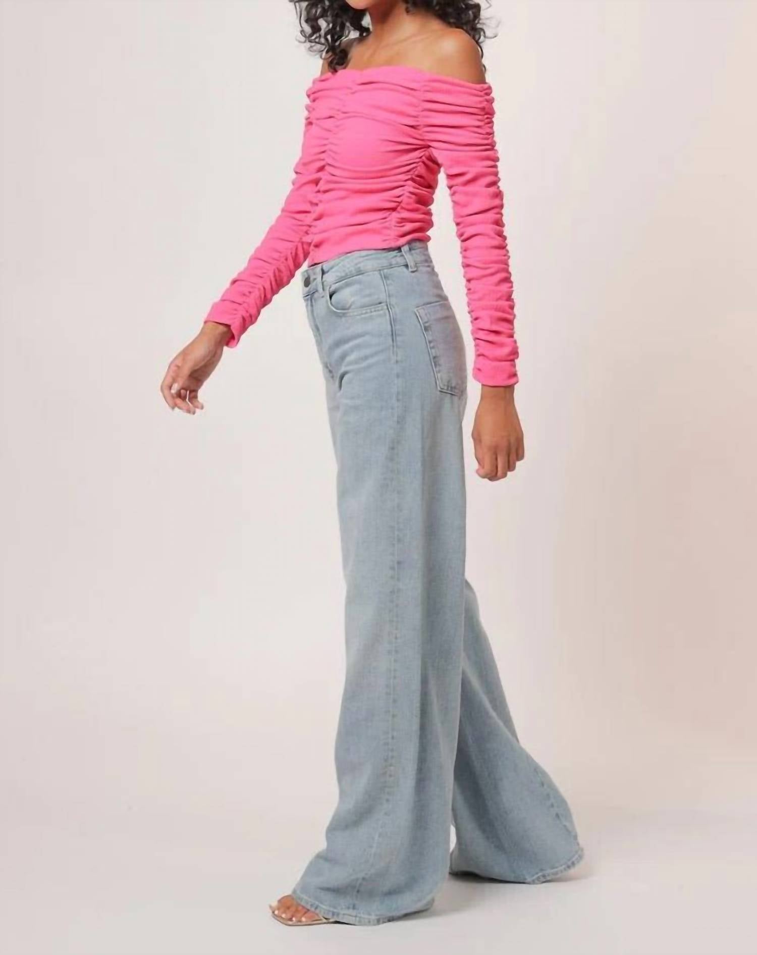line and dot Kai Off Shoulder Top in hot pink - women's long sleeve top - view 4