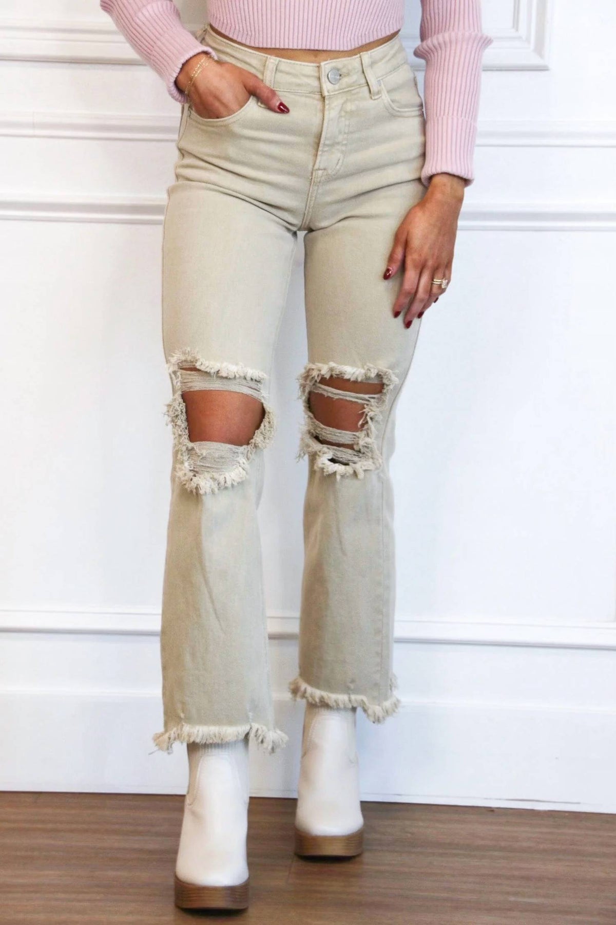 Risen - Riva Distressed High Rise Straight Denim Jeans