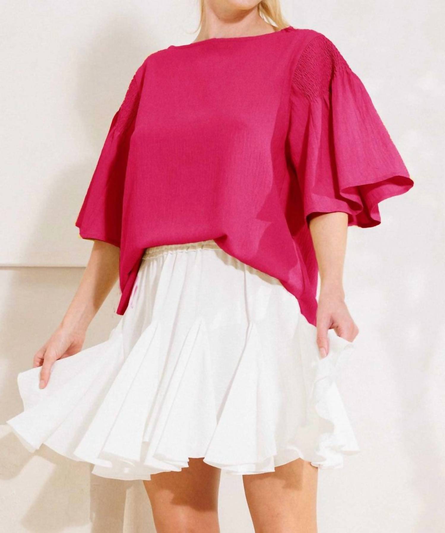 Oddi - Boat Neck Drop Shoulder With Smocking Blouse