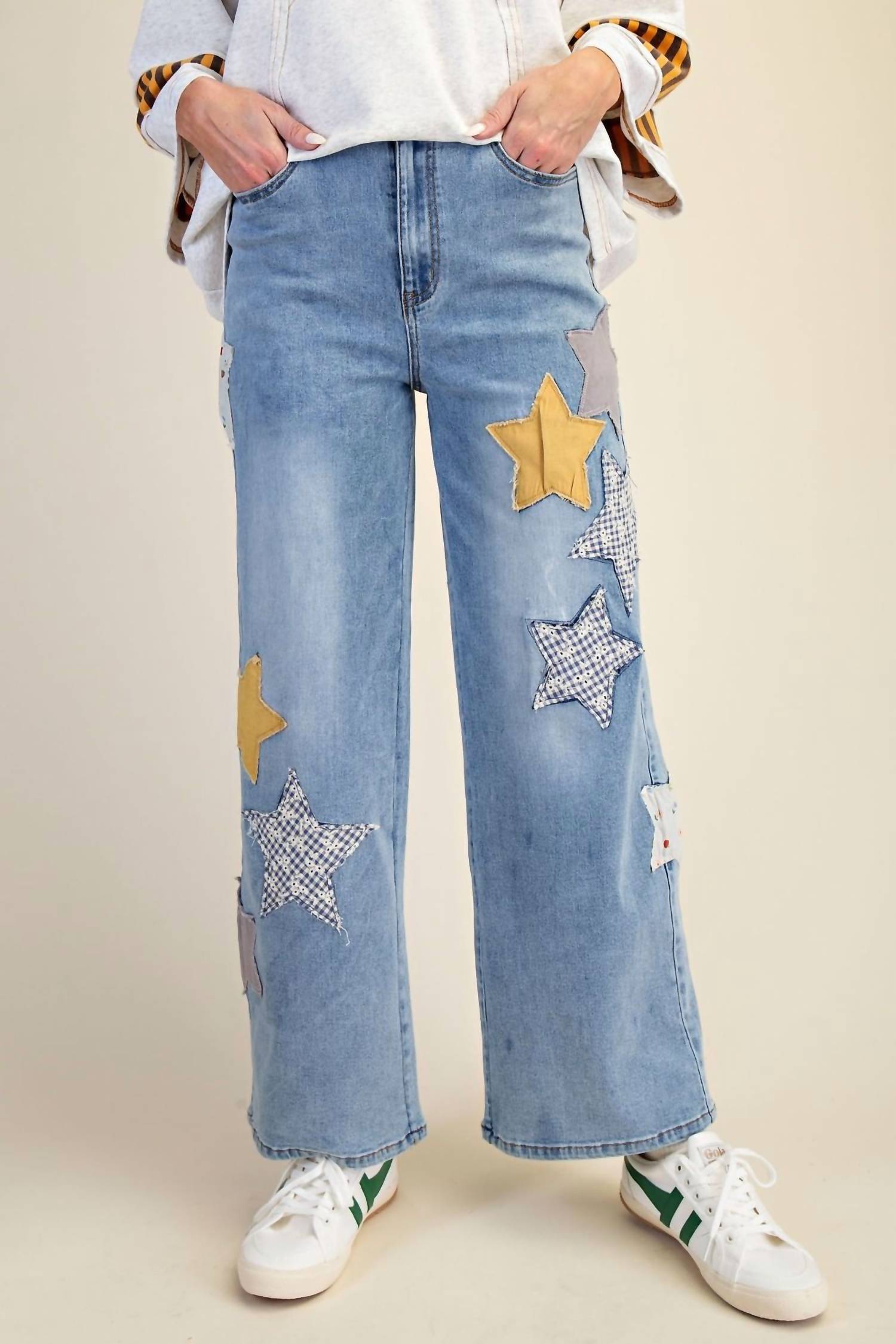Easel - Star Patch Stretch Jeans