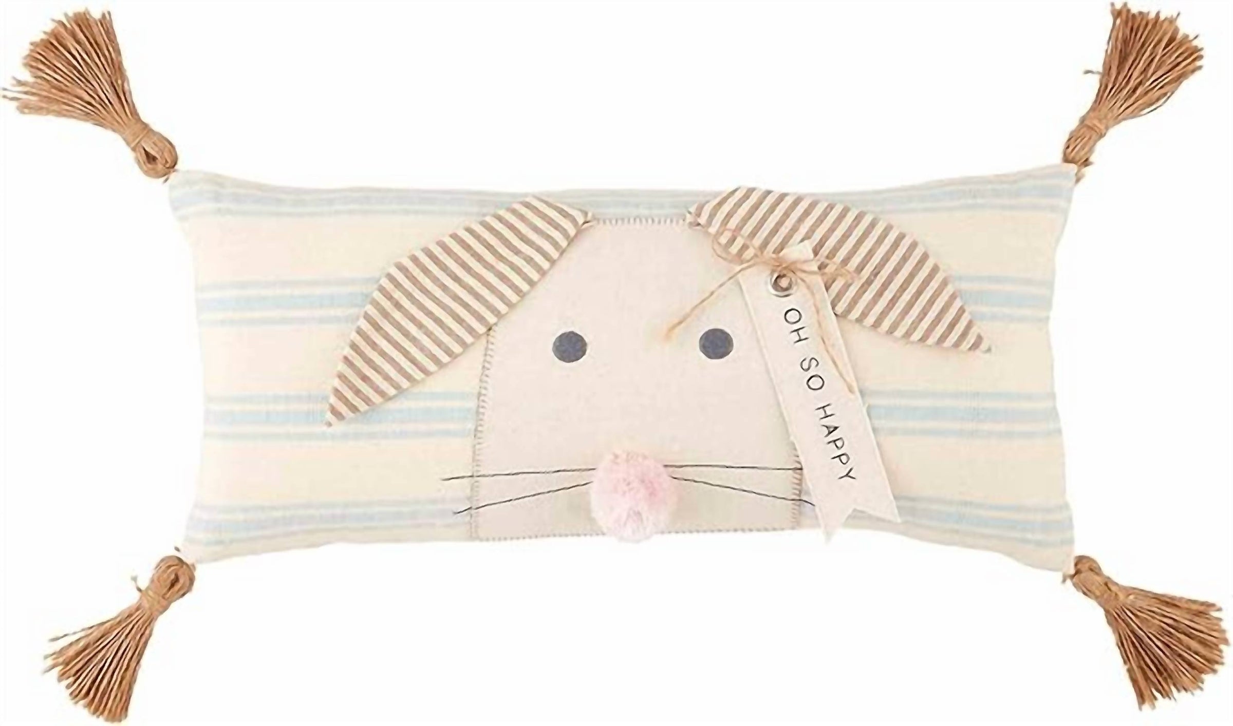 Mudpie - Happy Bunny Striped Pillow