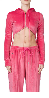 Cropped Zip Up Velour Hoodie