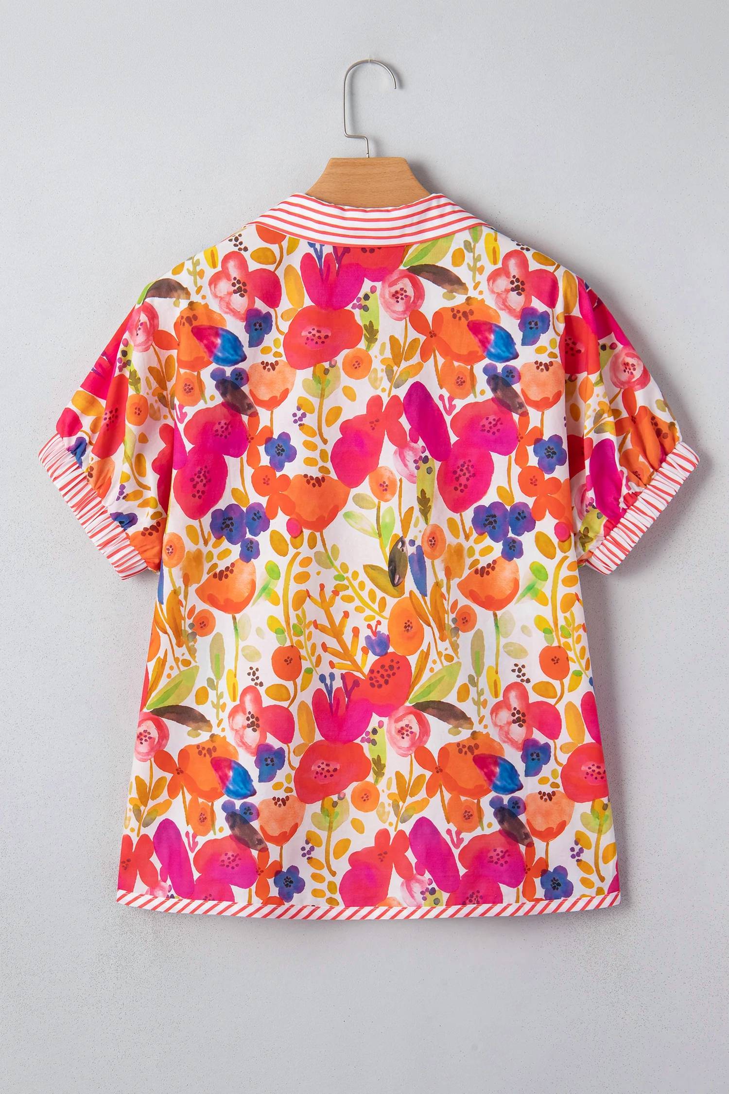 Little Daisy Closet - Striped Trim Collared V Neck Floral Blouse