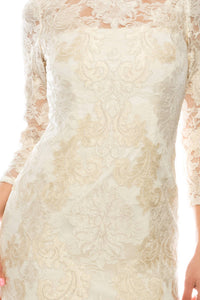 Aidan Mattox - Embroidered 3/4 Sleeve Lace Dress