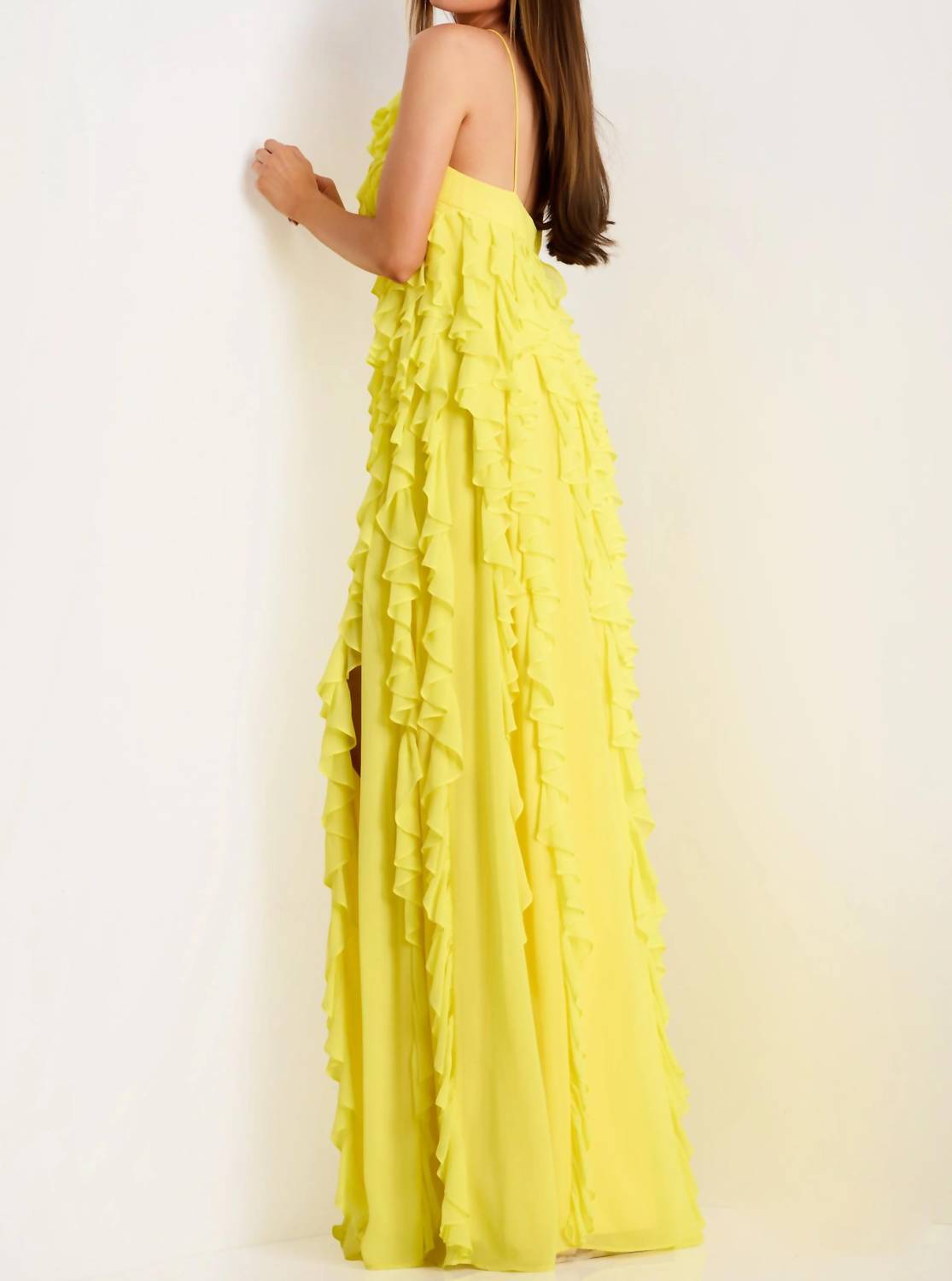 Jovani - Halter Gown With Cascading Ruffle Layers