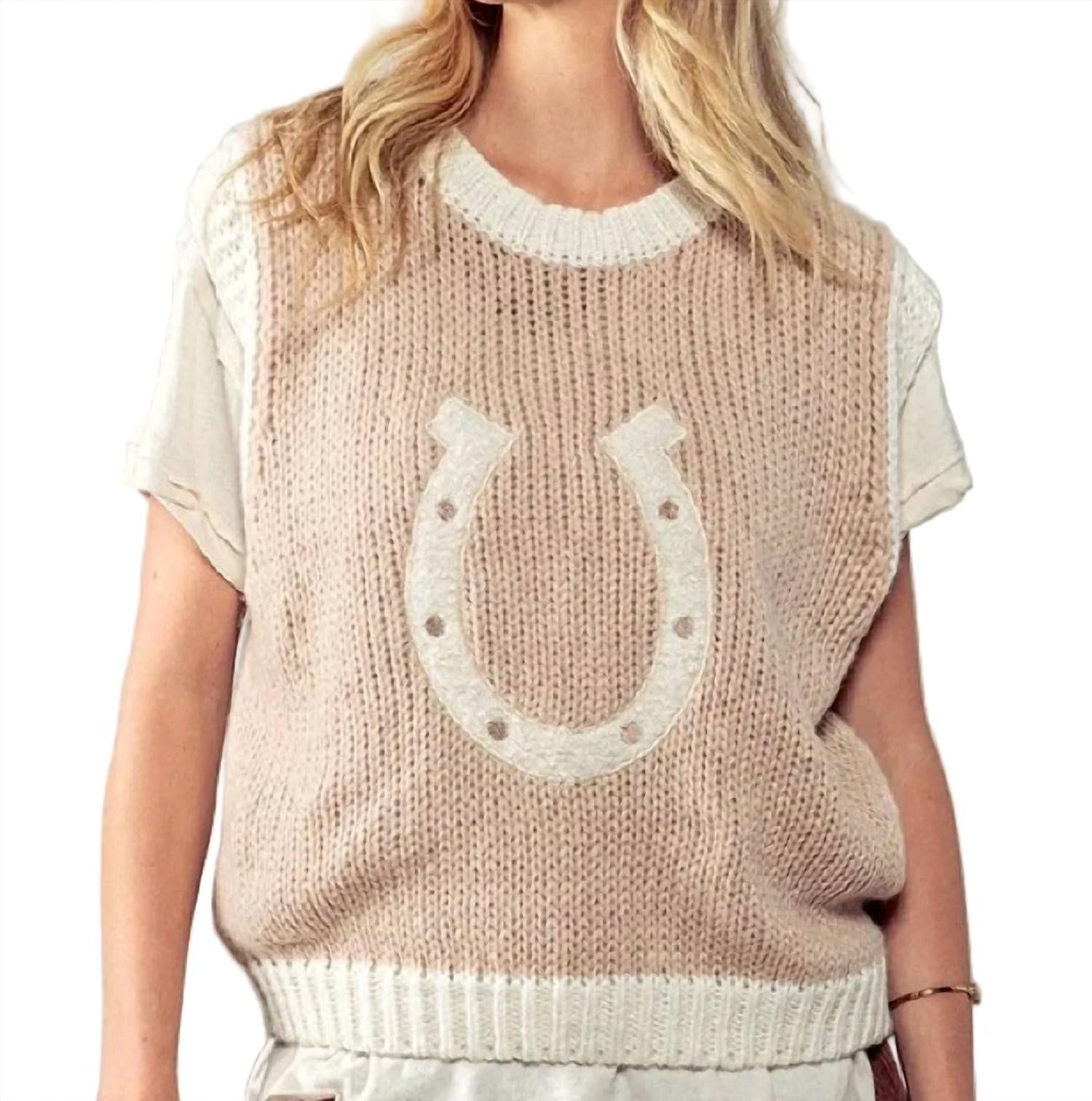 Urban Daizy - Western Horseshoe Crochet Knit Ribbed Trim Sweater Vest