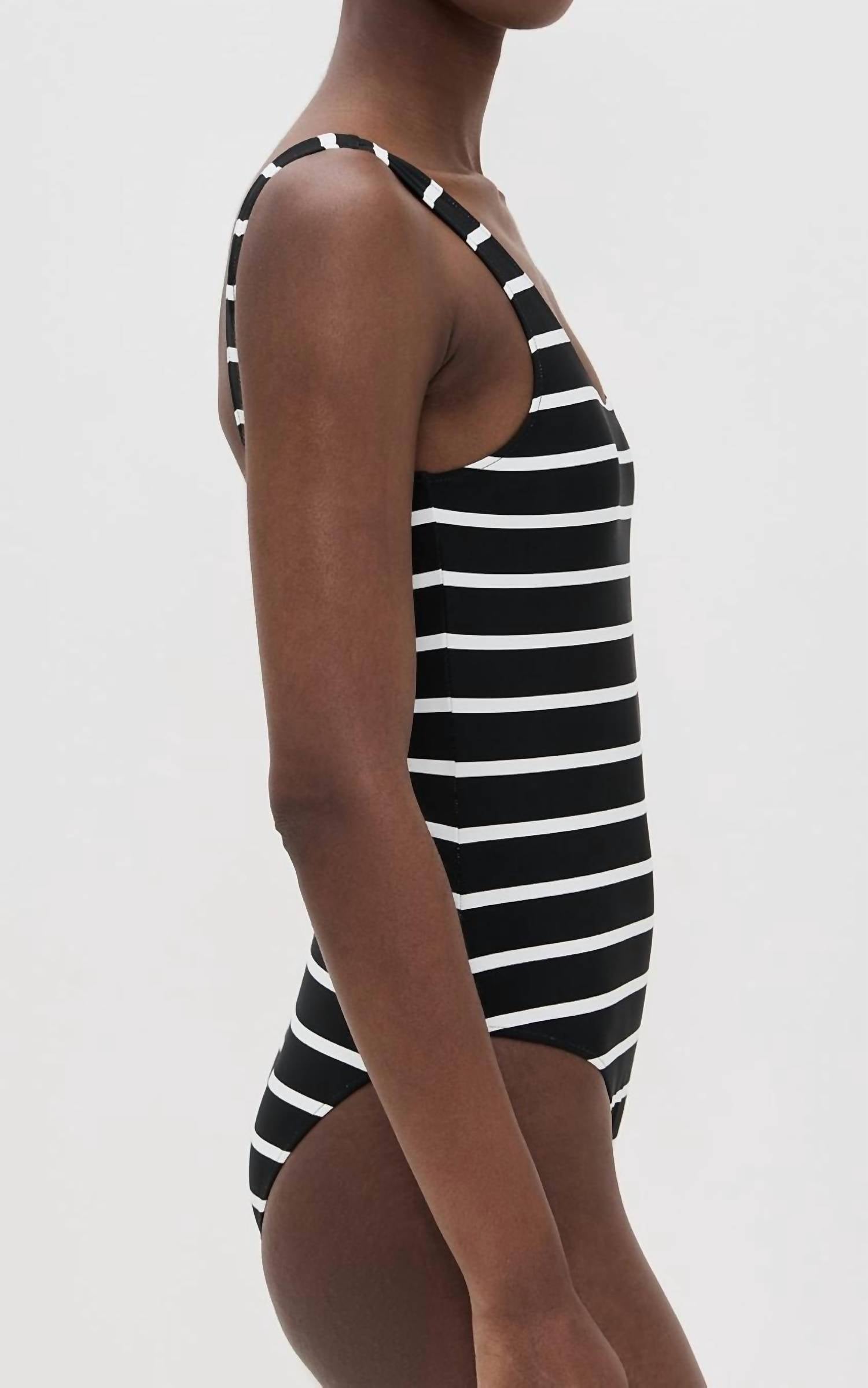 ANINE BING Jace One Piece Swimsuit in black and white stripe - women's swimwear - alternate view