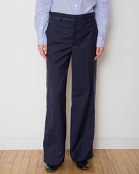 WE-AR4 Tuxedo Wide Leg Trouser in navy check - women's pants