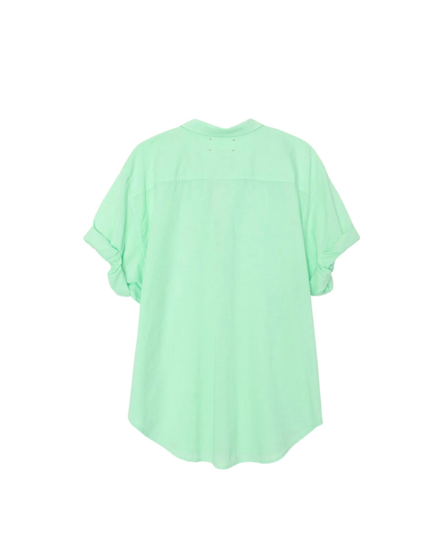 XIRENA Women's Channing Button Shirt in pistachio - women's long sleeve top - detail view
