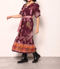 maude vivante Molly Dress in wine floral - women's dress - detail view