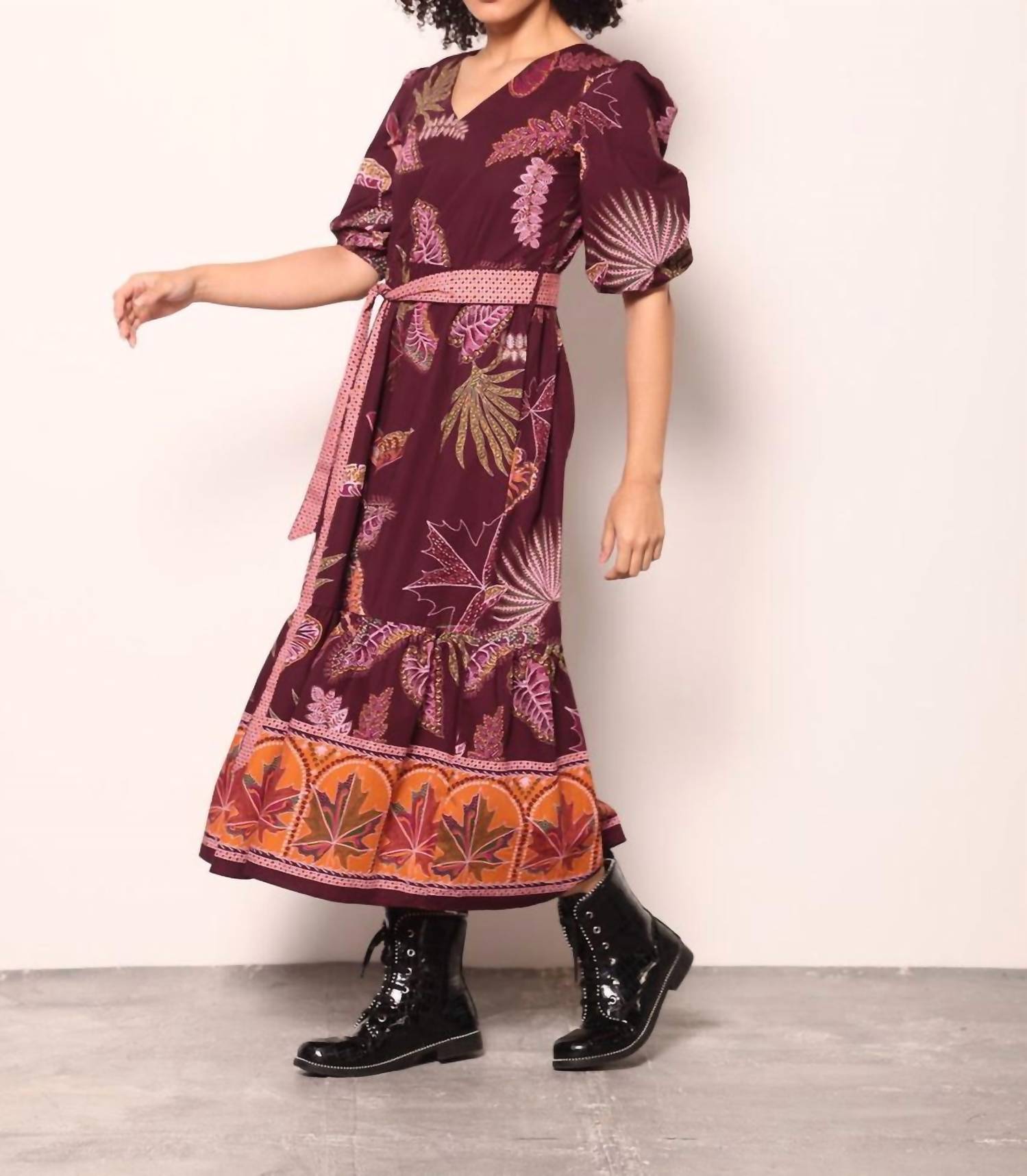 maude vivante Molly Dress in wine floral - women's dress - detail view