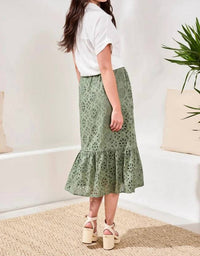 Tribal - Floral Embroidered Tiered Boho Maxi Skirt