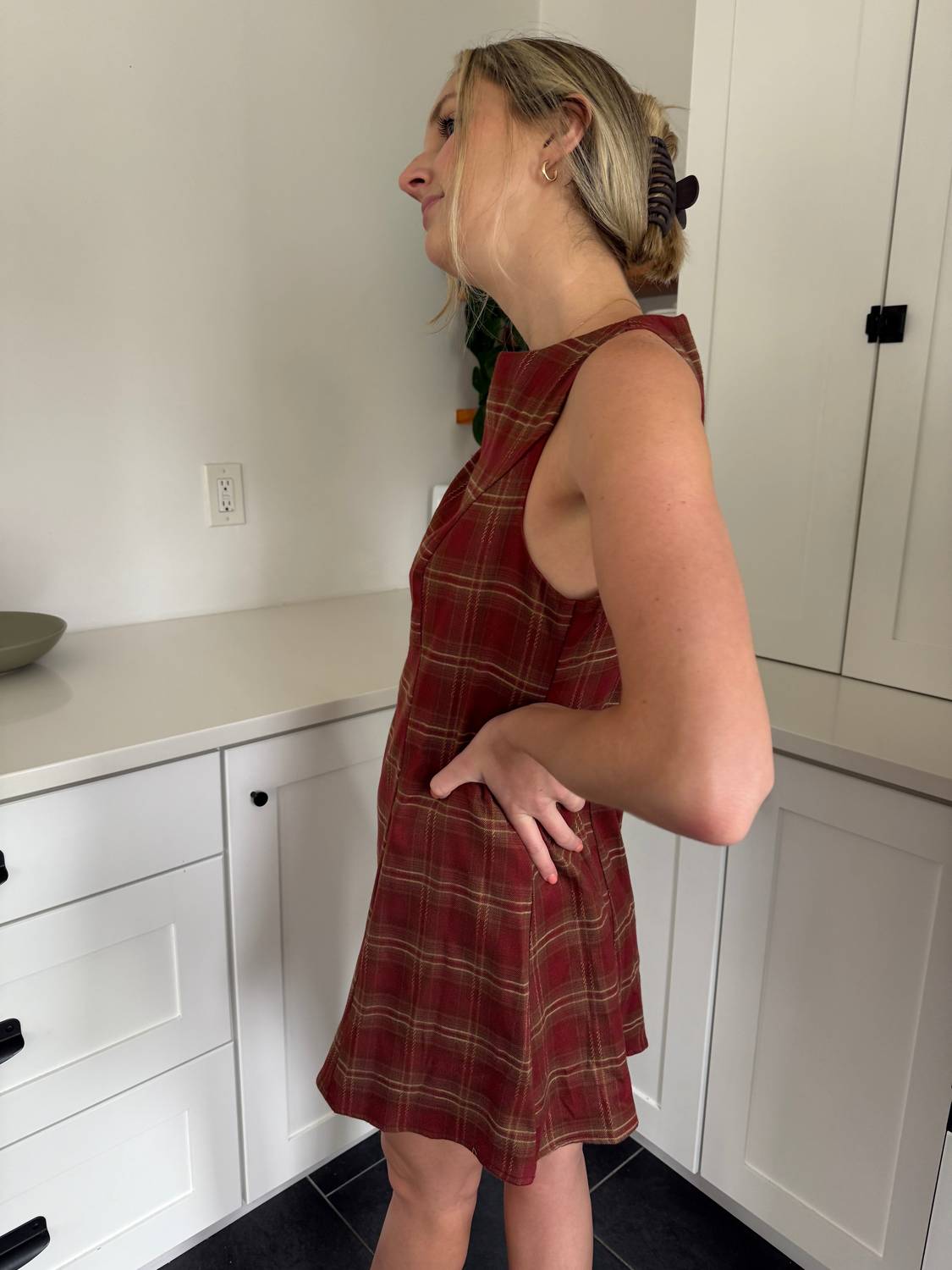 needii Persimmon Plaid Skater Swing Mini Dress in rust - women's dress - alternate view