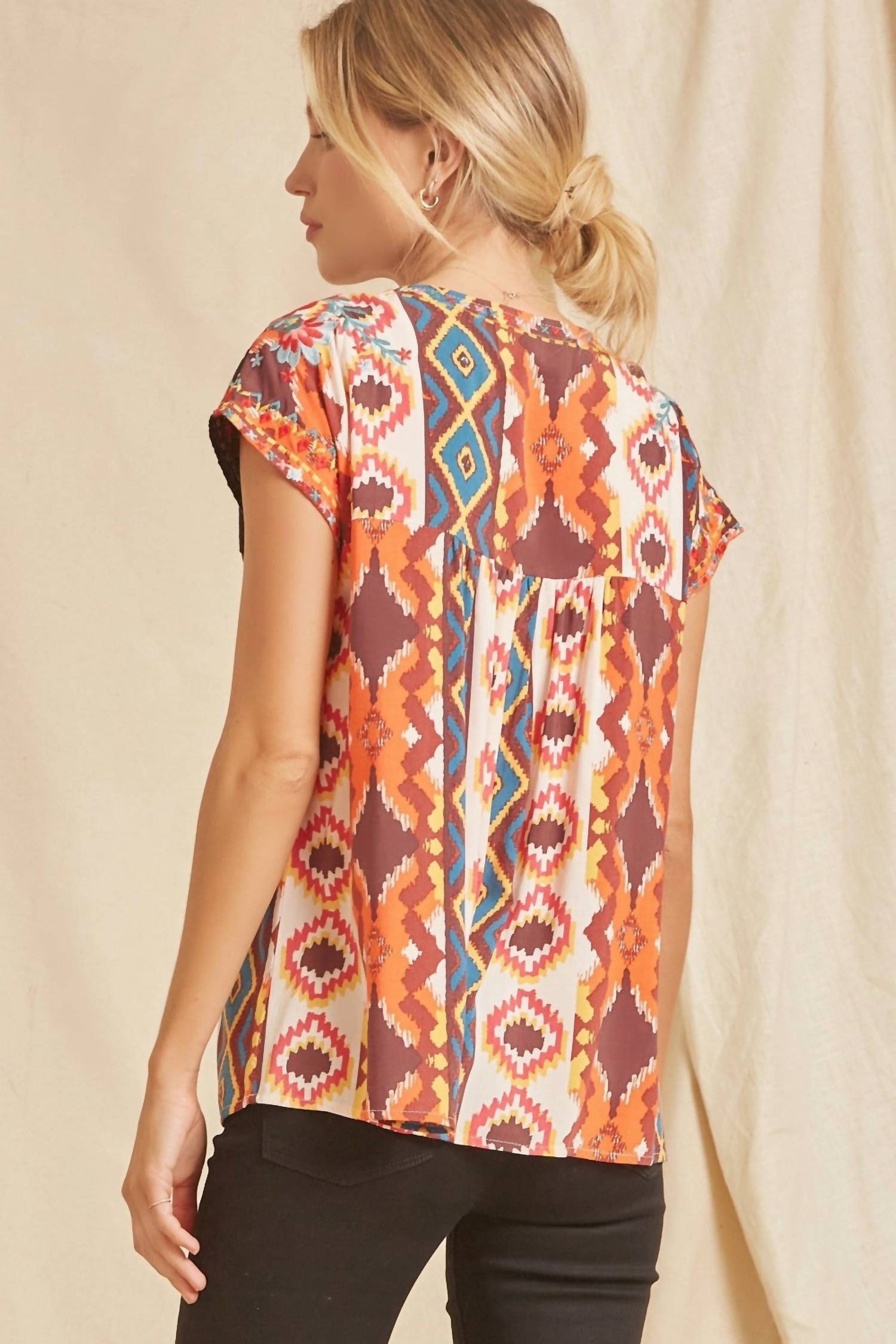 Andree By Unit - Embroidered Aztec Top