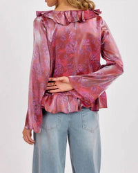 SAGE THE LABEL Glow Ruffle Top in floral - women's long sleeve top - detail view