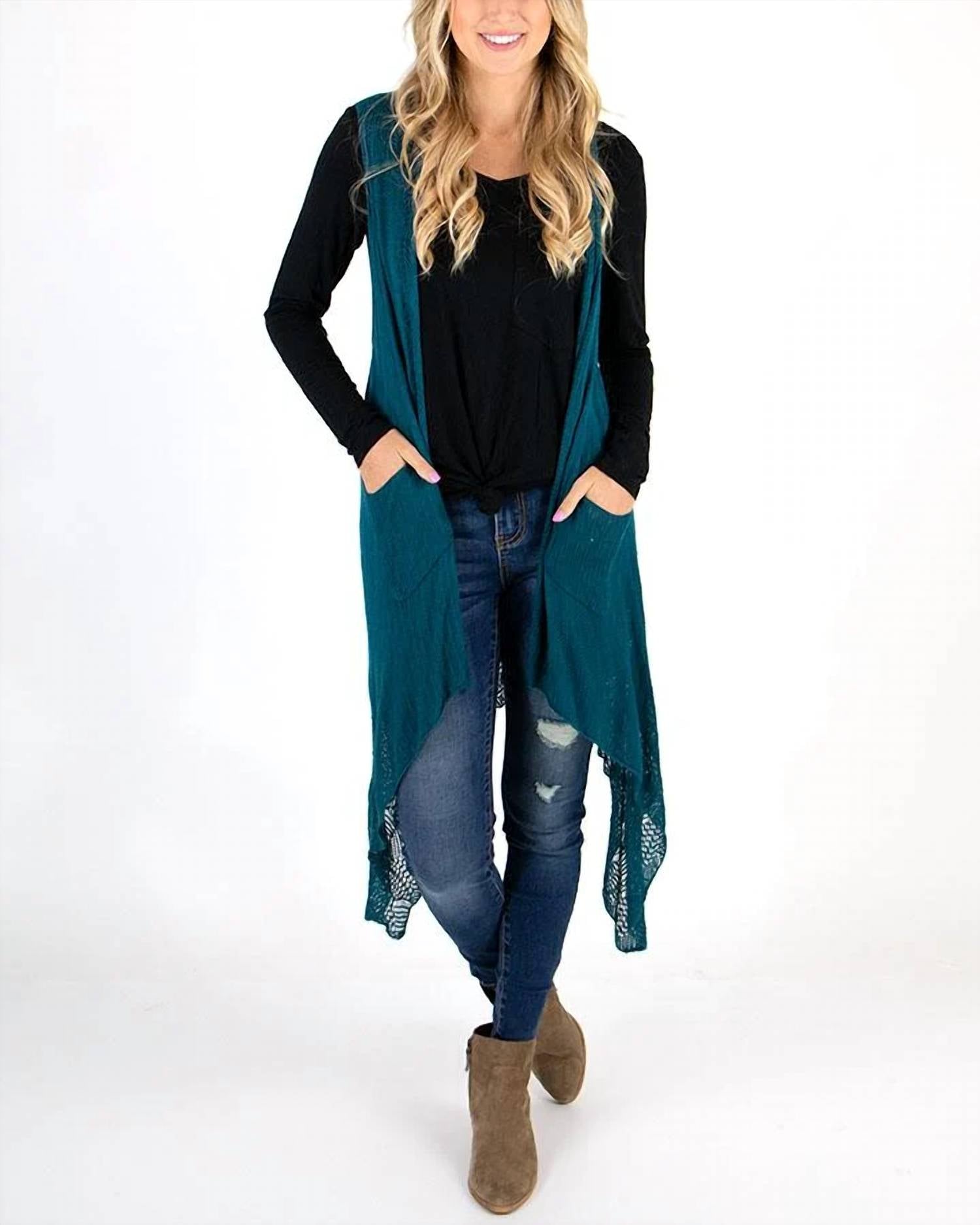 Grace And Lace - Pointelle Duster Flip Cardigan