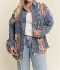 Jade By Jane - Plaid Color Block Jacket With Unfinished Hem - Plus