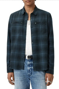 John Varvatos Dario Brushed Plaid Shirt in titanium blue - men's shirt